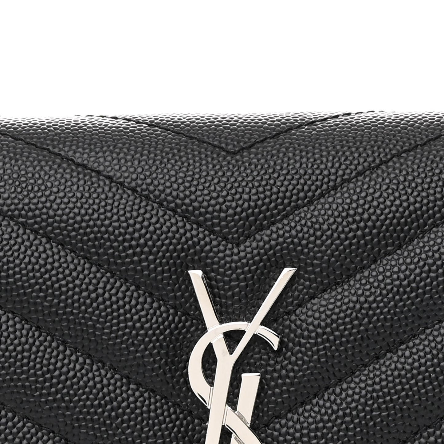 Grain De Poudre Matelasse Chevron Monogram Envelope Chain Wallet Black