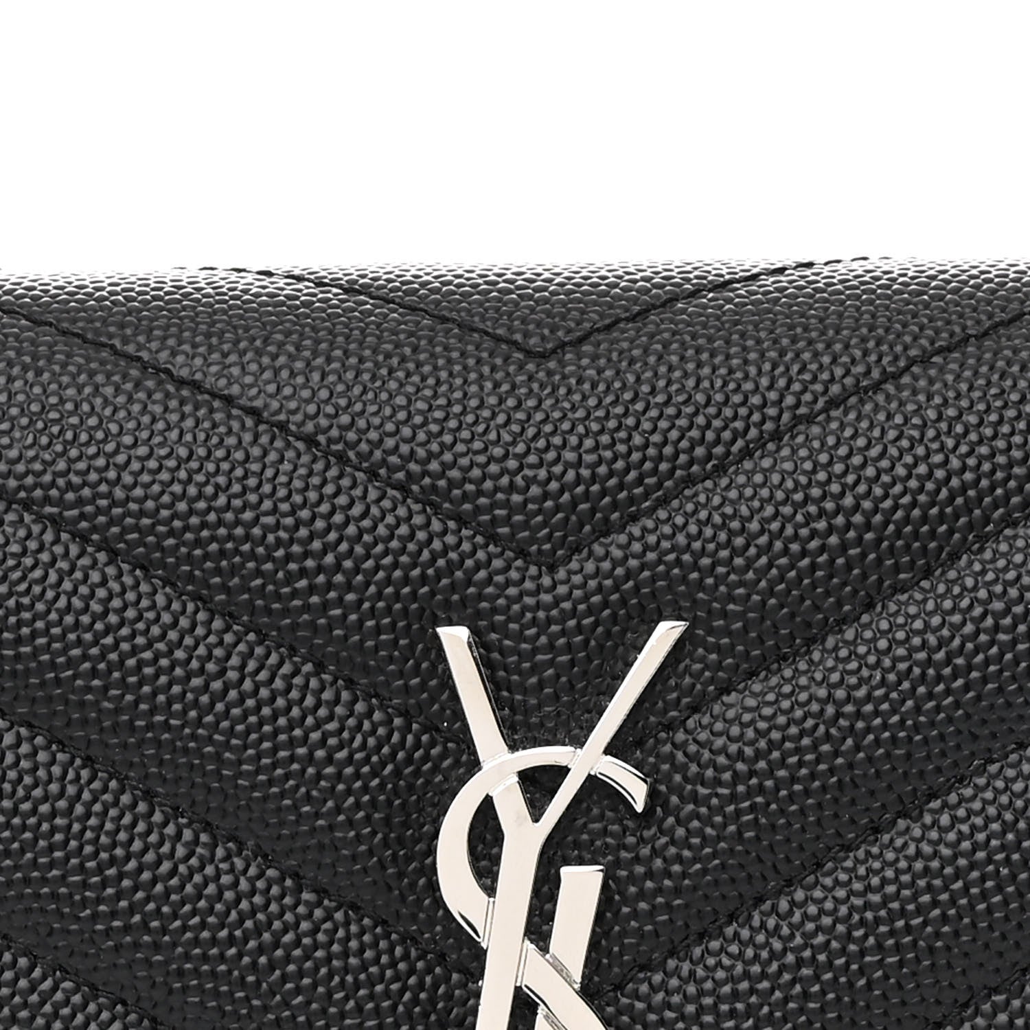 Saint Laurent Grain De Poudre Matelasse Chevron Monogram Envelope Chain Wallet Black 9 of 12