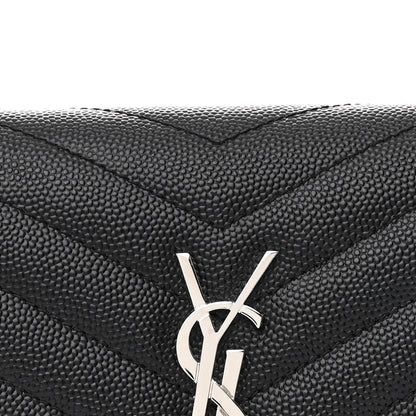 Saint Laurent Grain De Poudre Matelasse Chevron Monogram Envelope Chain Wallet Black 9 of 12