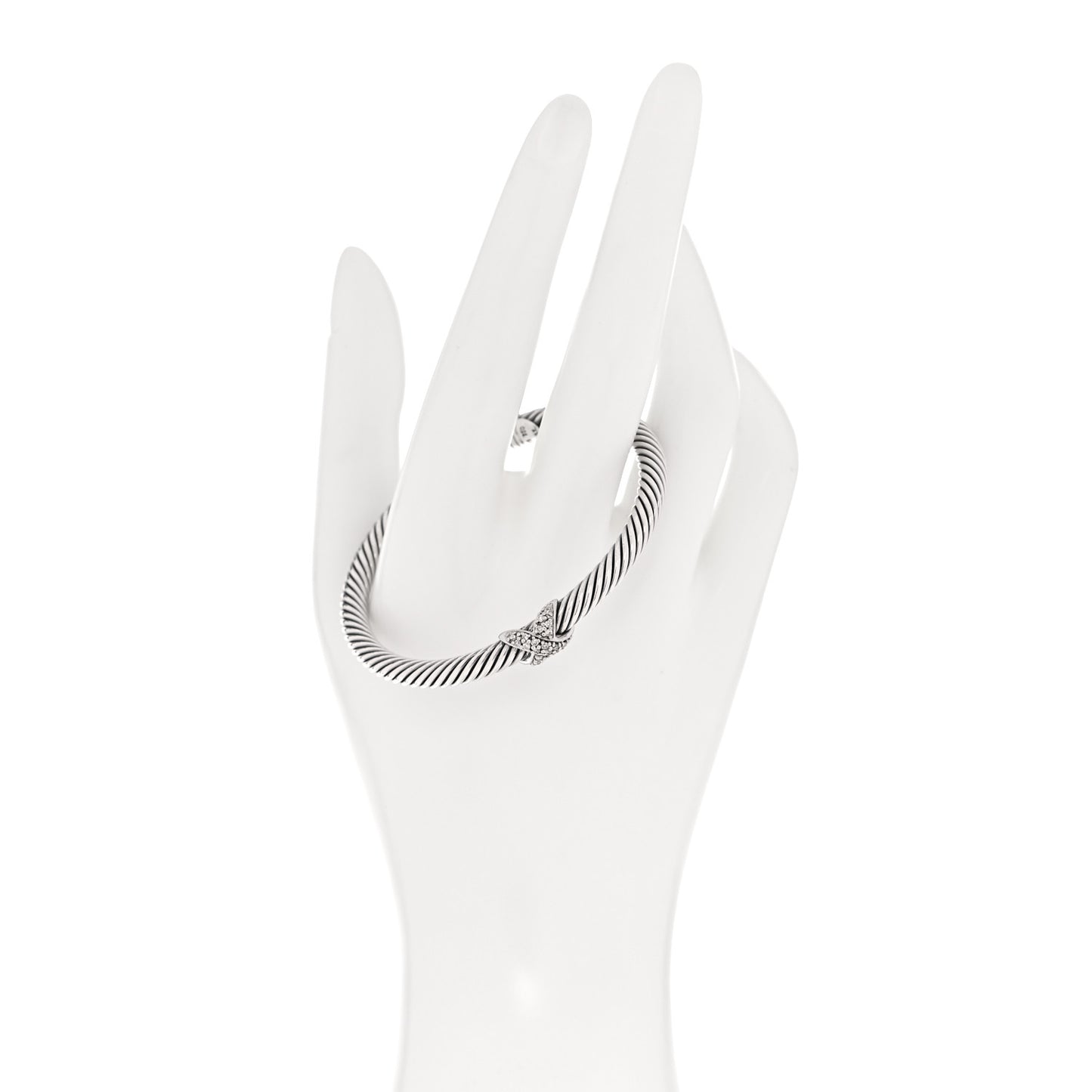 Sterling Silver 18K White Gold Diamond Pave 5mm X Cable Bracelet