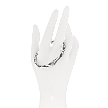 David Yurman Sterling Silver 18K White Gold Diamond Pave 5mm X Cable Bracelet 3 of 10