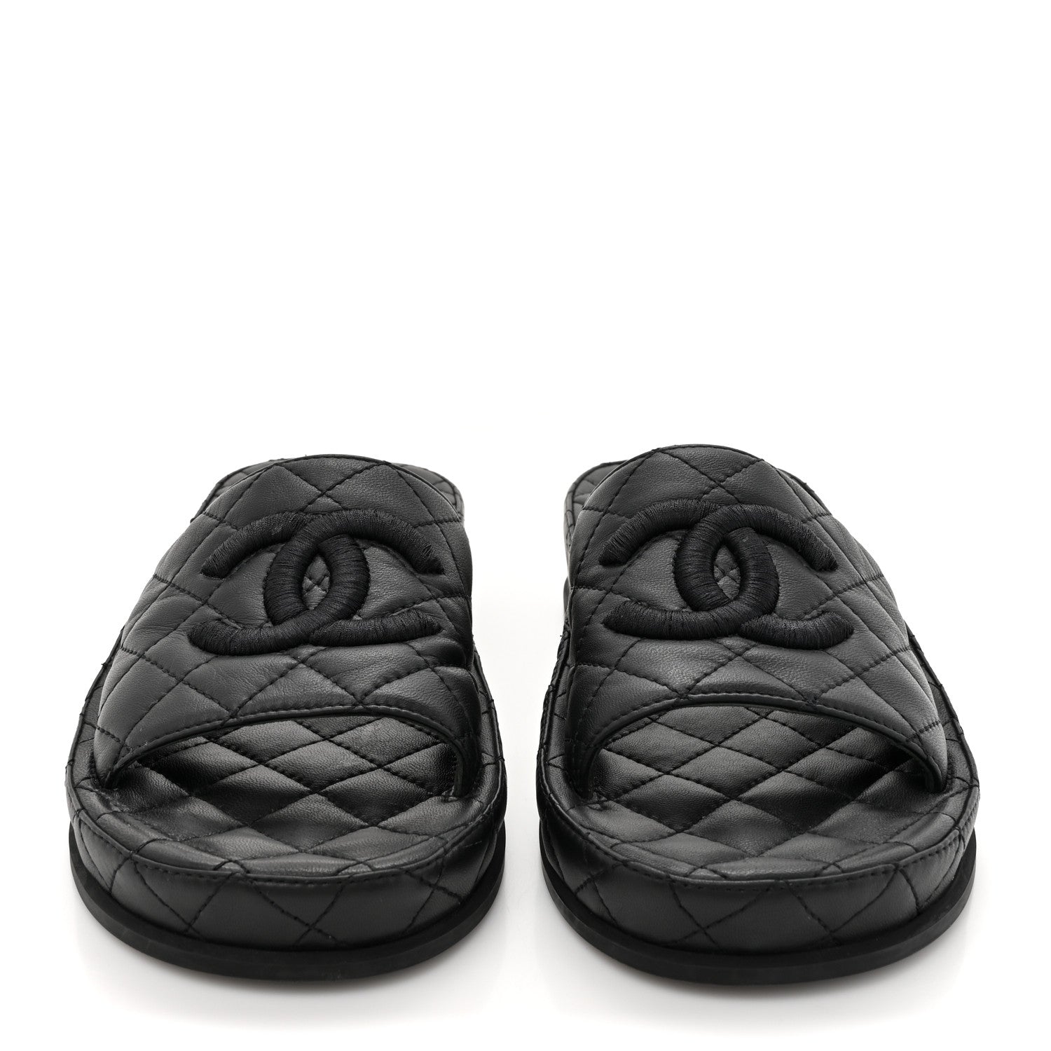 Chanel Lambskin Quilted CC Mules Sandals 38 Black 3 of 9