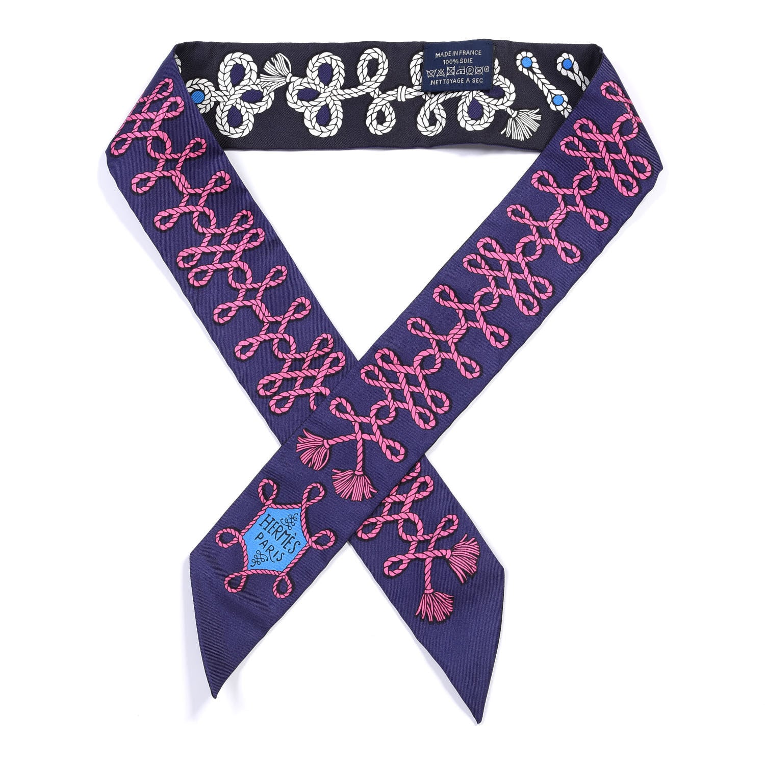 Hermes Silk Galons Et Brandebourg Twilly Indigo Rouge Vif Marine 1 of 4