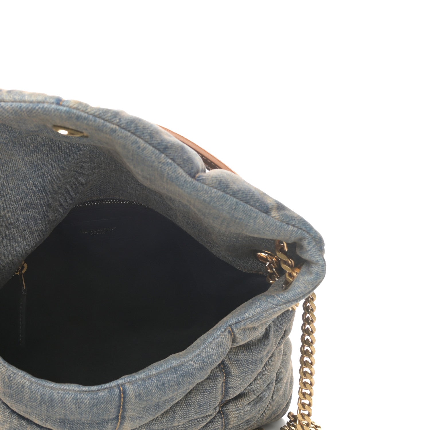 Saint Laurent Denim Quilted Small Loulou Puffer Monogram Chain Satchel Blue Cinnamon 5 of 8