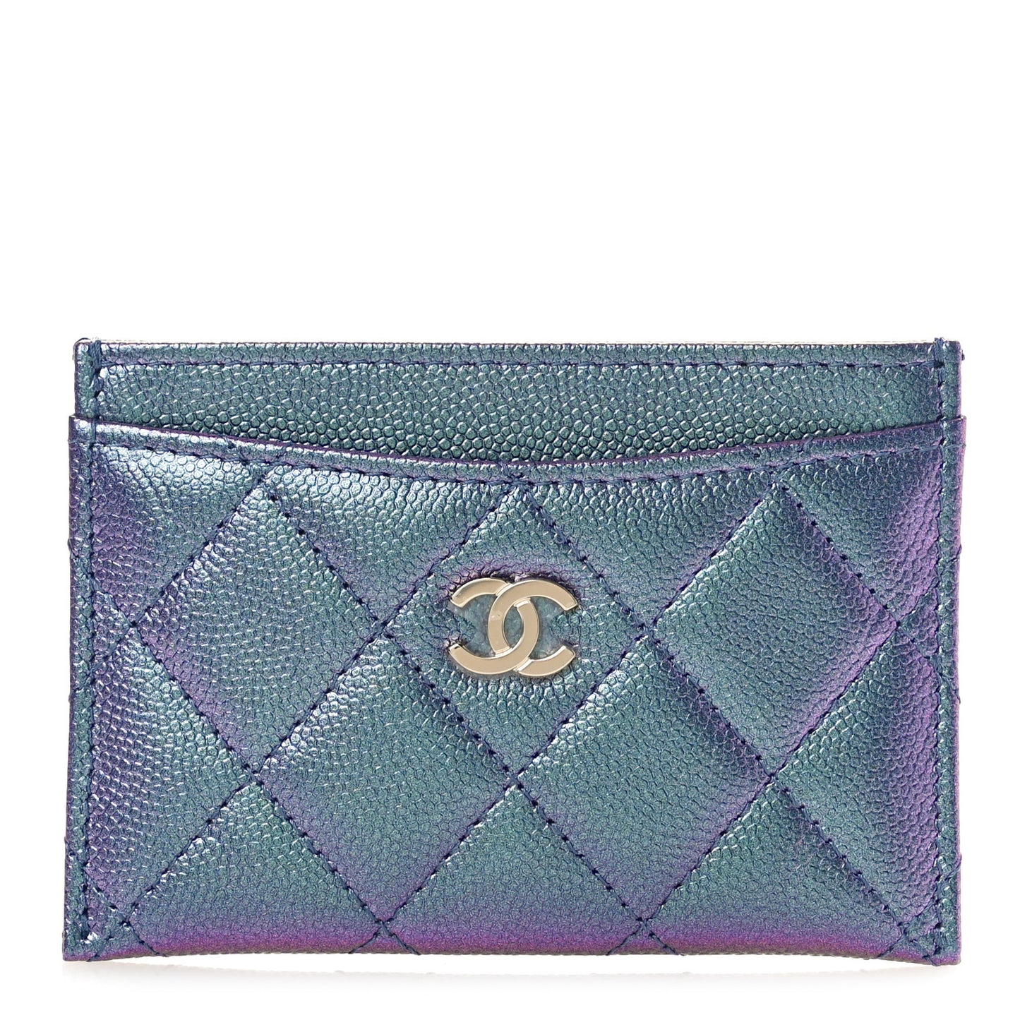 Iridescent Caviar Quilted Card Holder Dark Blue