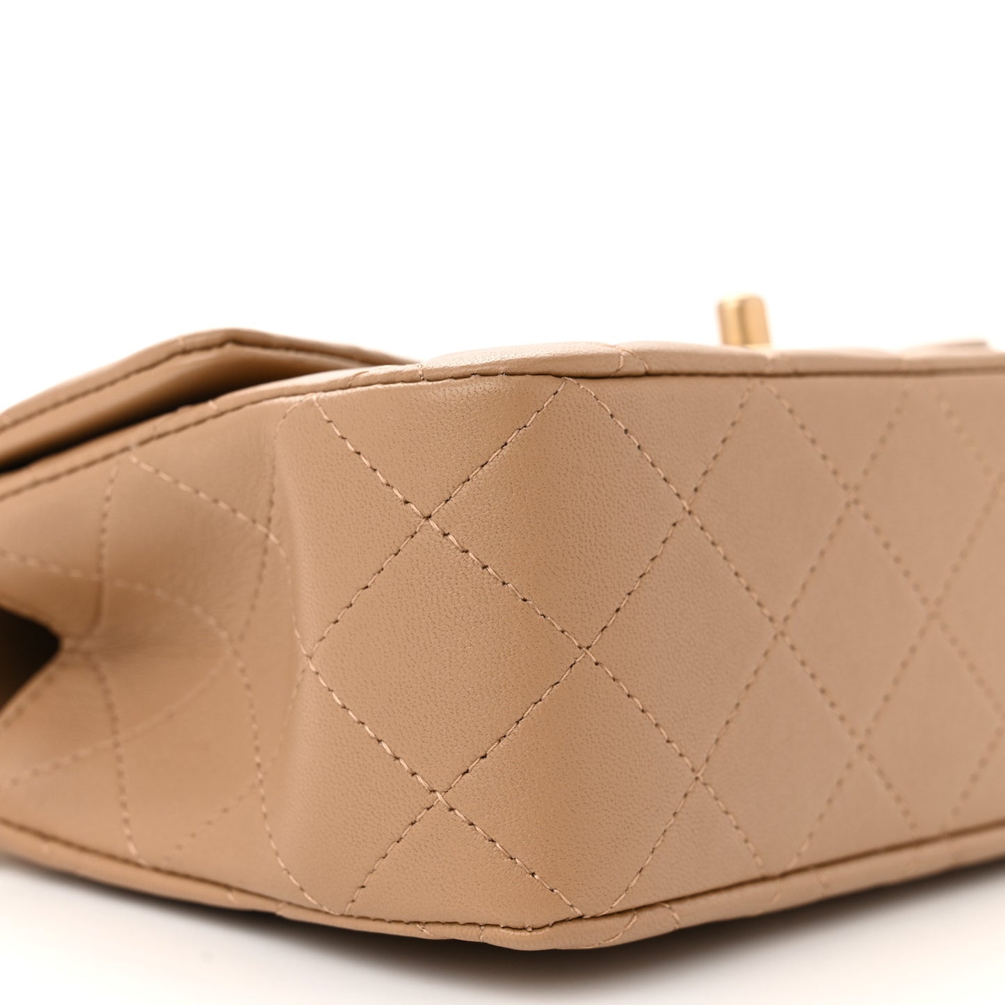 Lambskin Quilted Metal Mini Top Handle Rectangular Flap Beige