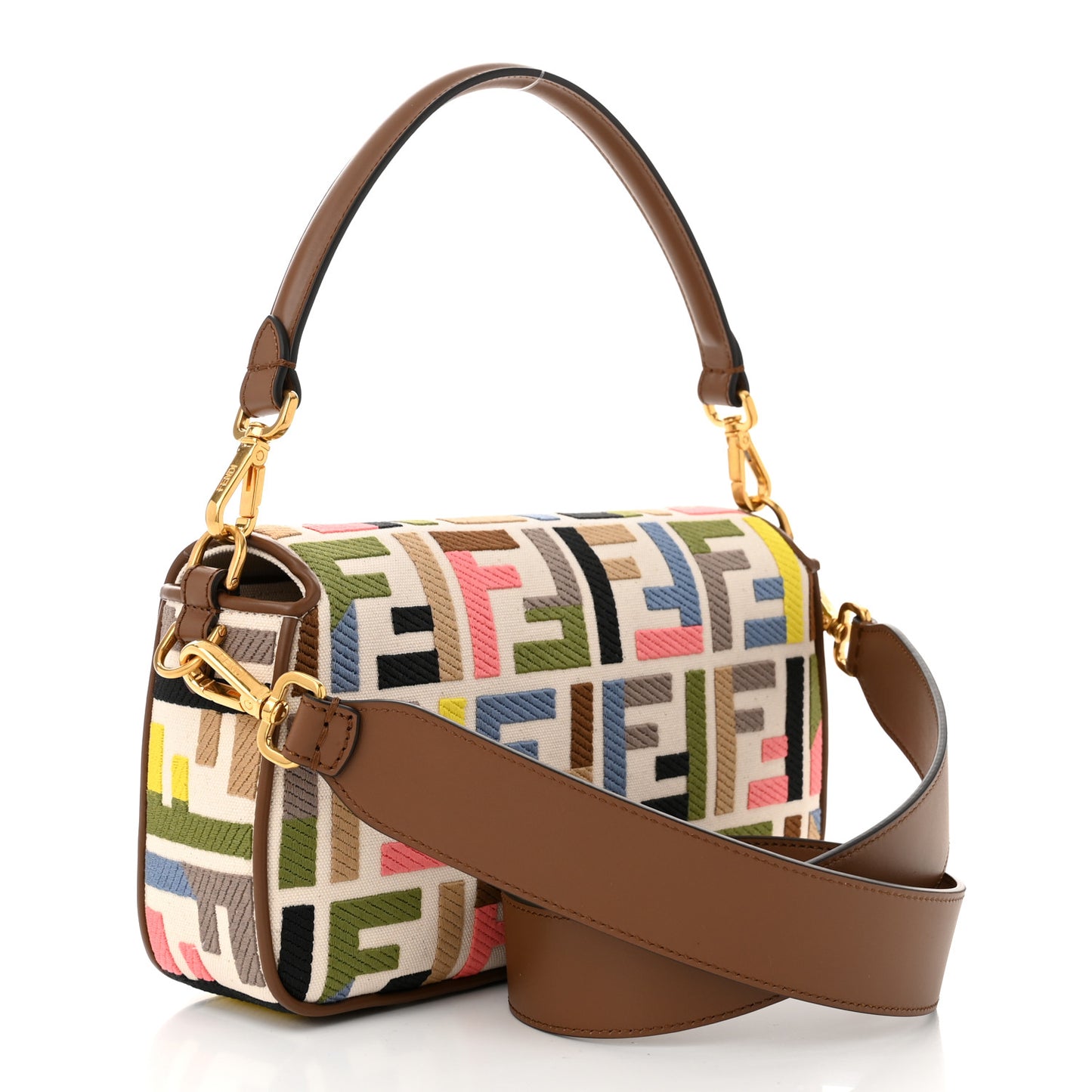 Canvas Ricamo Vitello King FF Multicolor Embroidered Baguette Grezzo Multicolor Gianduia