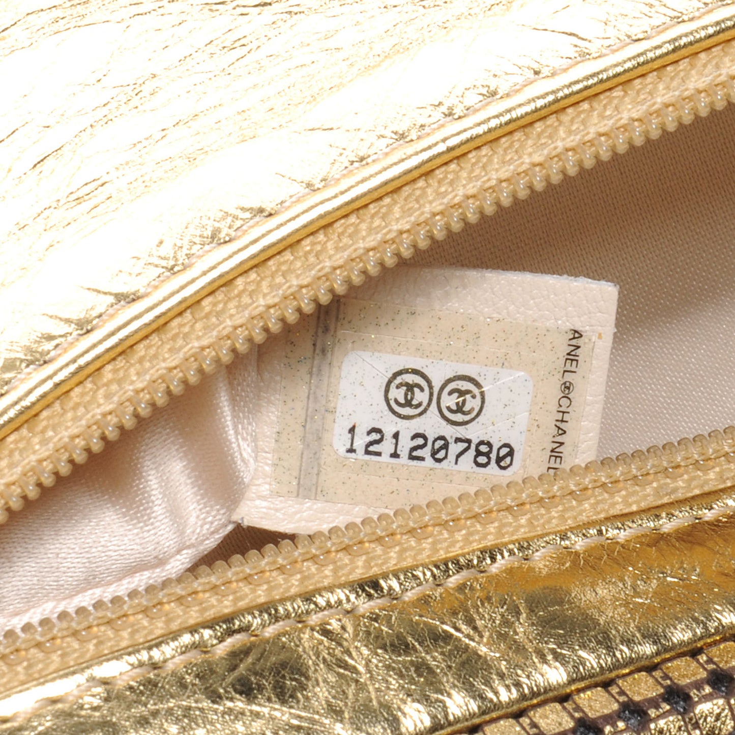 Leather Perforated Mesh CC Clutch Metallic Gold