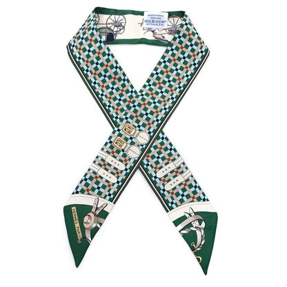 Hermes Silk Les Voitures Nouvelle Twilly Emeraude Creme Ciel 1 of 4
