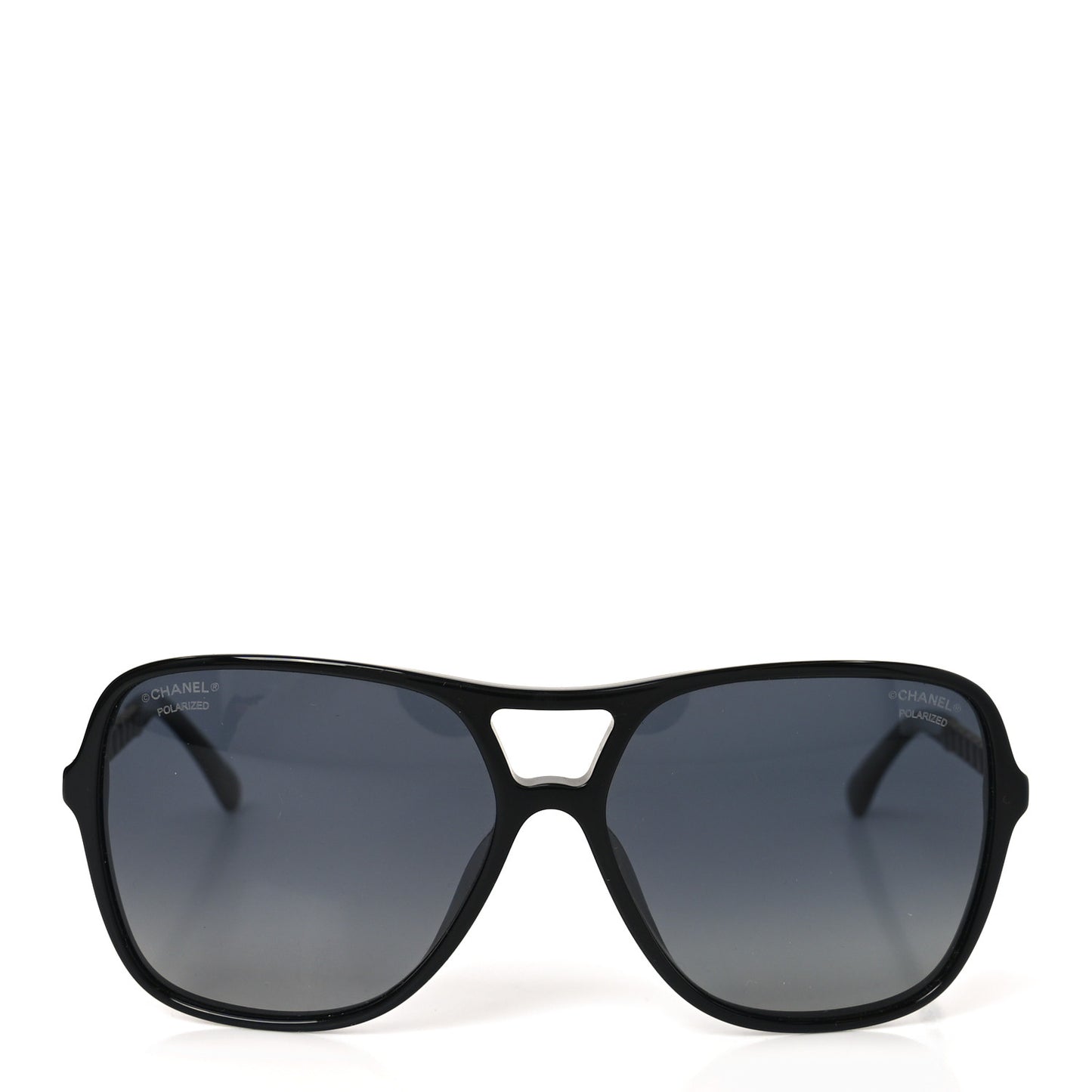 Metal Calfskin Polarized CC Chain Pilot Sunglasses 5439-Q-A Black