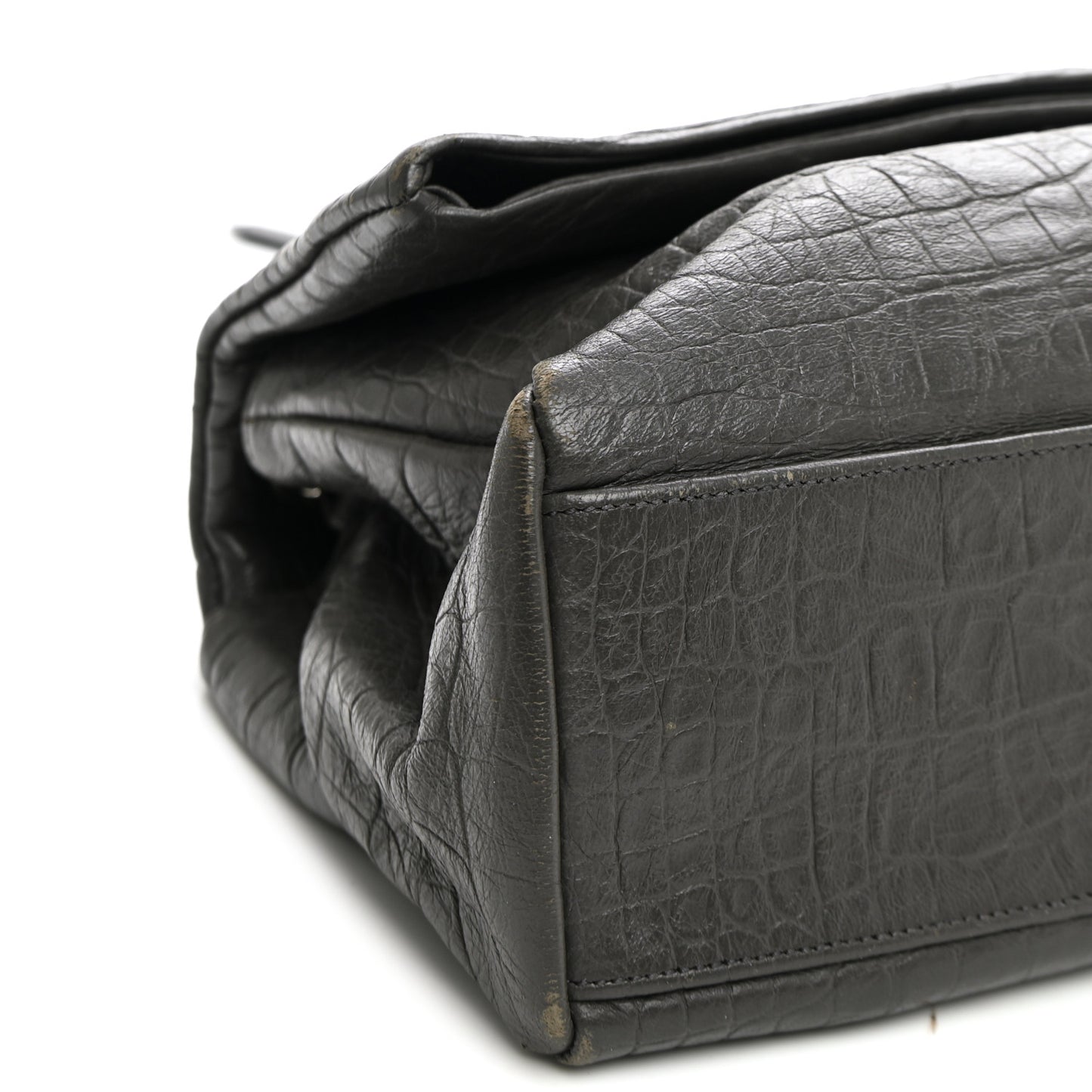 Calfskin Crocodile Embossed Medium West Hollywood Monogram Fold-Over Grey