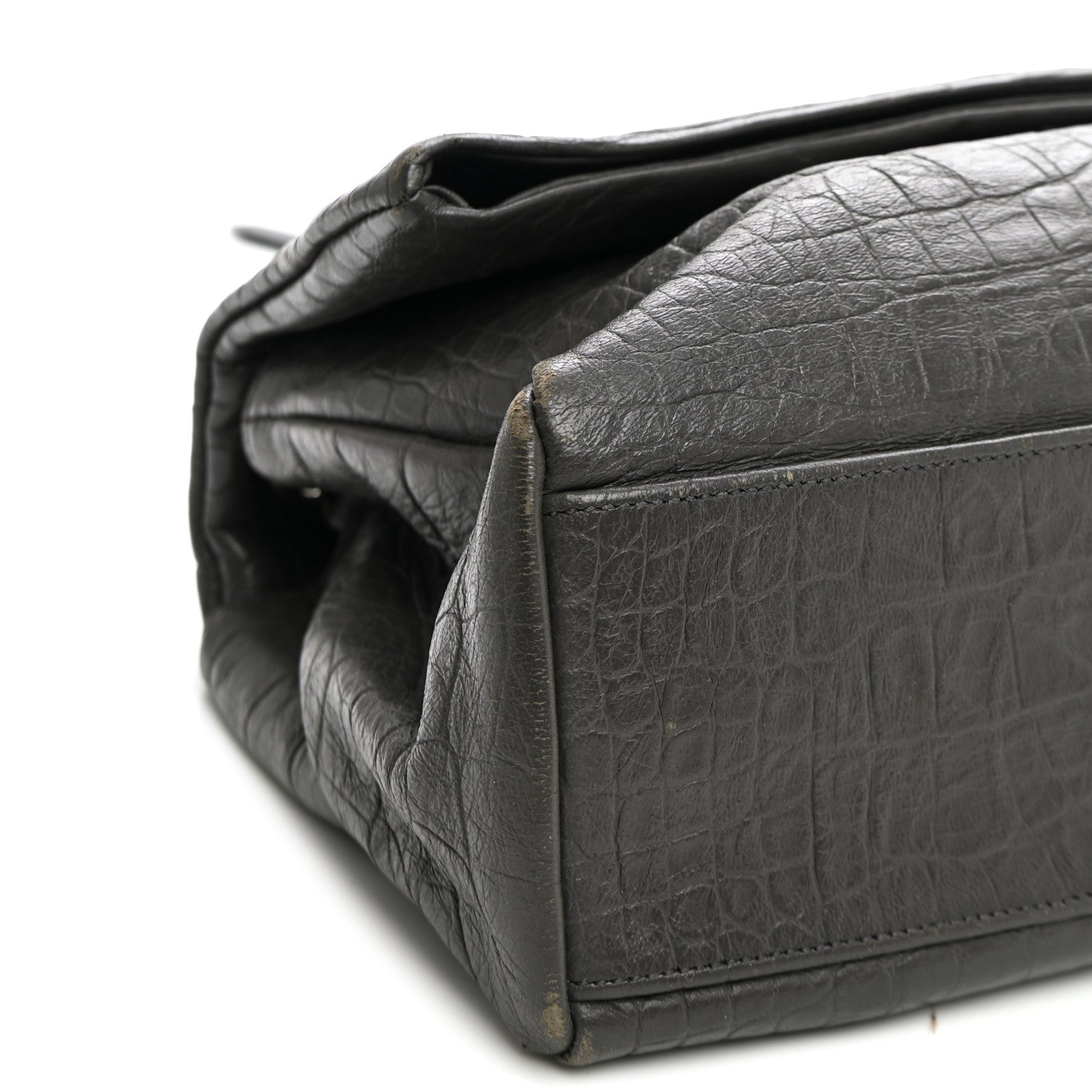 Saint Laurent Calfskin Crocodile Embossed Medium West Hollywood Monogram Fold-Over Grey 9 of 12