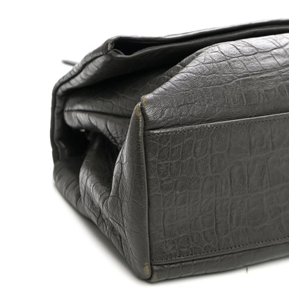 Saint Laurent Calfskin Crocodile Embossed Medium West Hollywood Monogram Fold-Over Grey 9 of 12