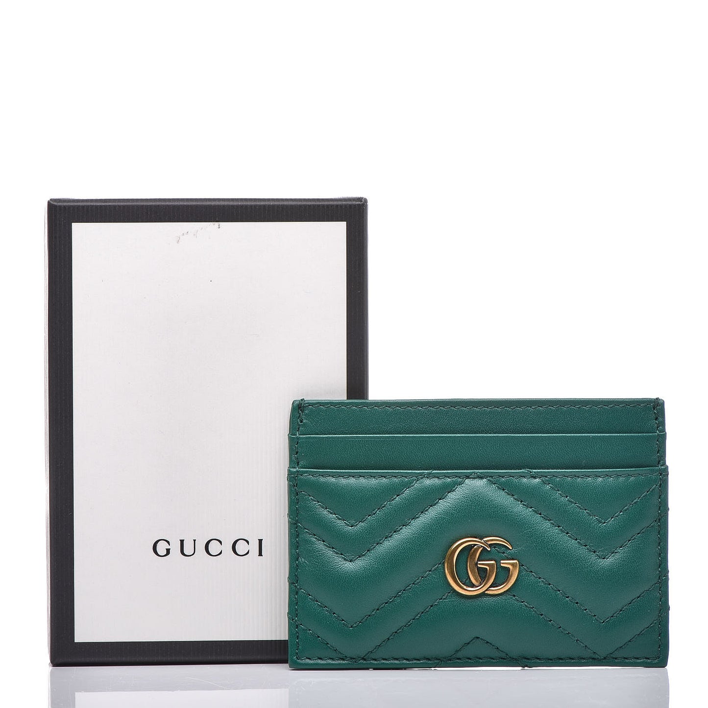 Calfskin Matelasse GG Marmont Card Holder Emerald Green