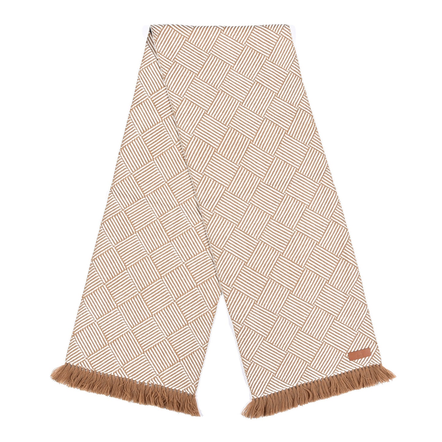 Cashmere Tile Weave Muffler Camel Ecru
