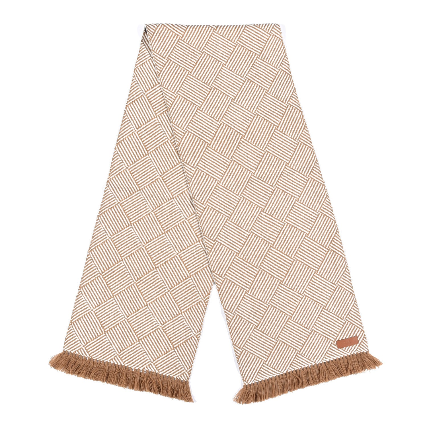 Hermes Cashmere Tile Weave Muffler Camel Ecru 3 of 5