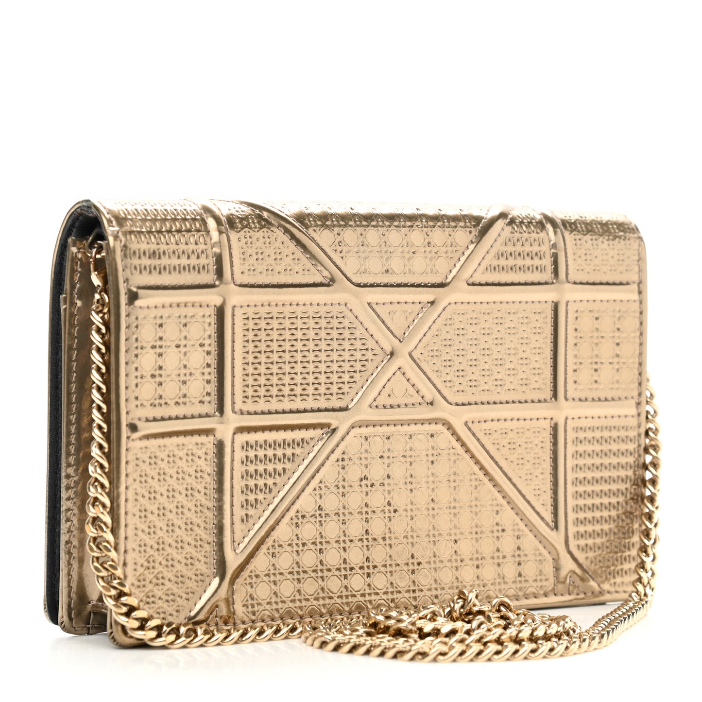 Metallic Patent Micro-Cannage Medium Diorama Flap Bag Gold