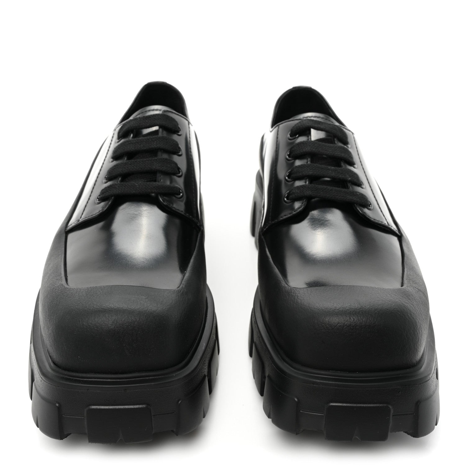 Prada Spazzolato Mens Lace Up 45mm Derby Loafers 8 Black 2 of 10