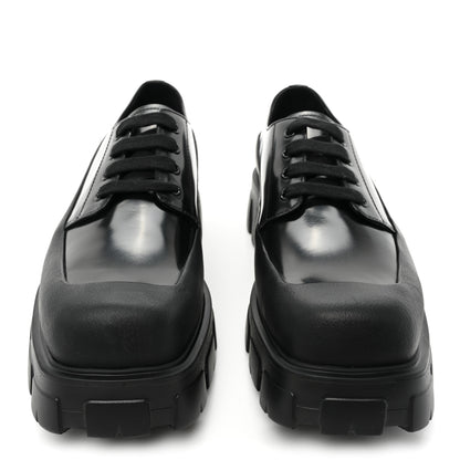 Prada Spazzolato Mens Lace Up 45mm Derby Loafers 8 Black 2 of 10
