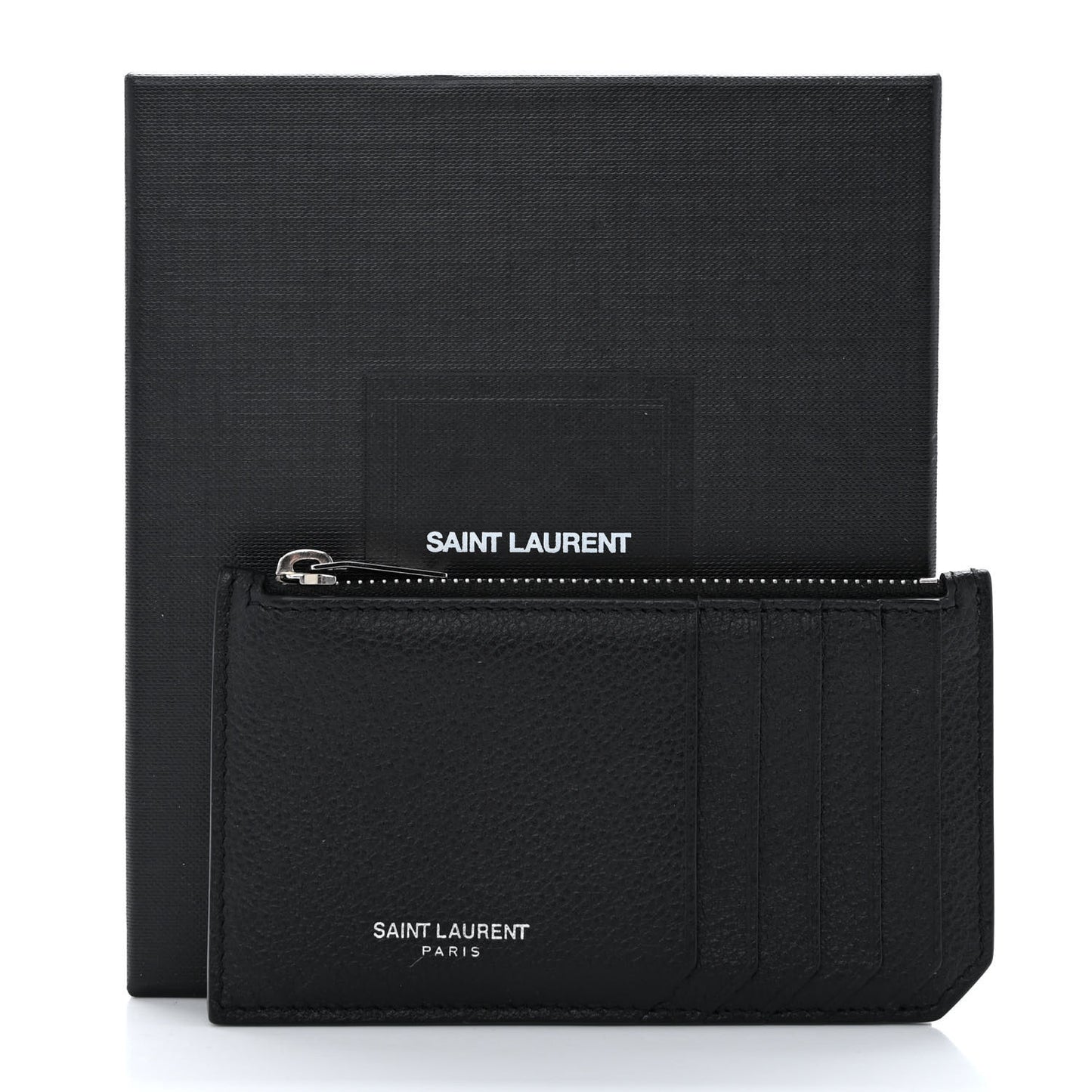 Grained Calfskin 5 Fragments Zip Pouch Card Holder Black
