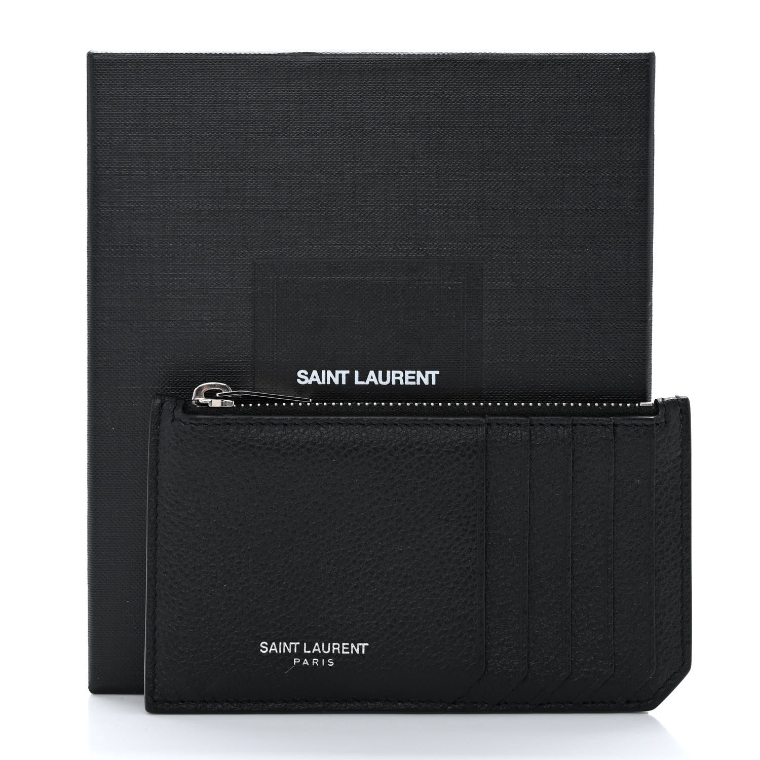 Saint Laurent Grained Calfskin 5 Fragments Zip Pouch Card Holder Black 9 of 9