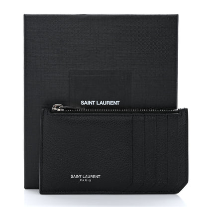 Saint Laurent Grained Calfskin 5 Fragments Zip Pouch Card Holder Black 9 of 9