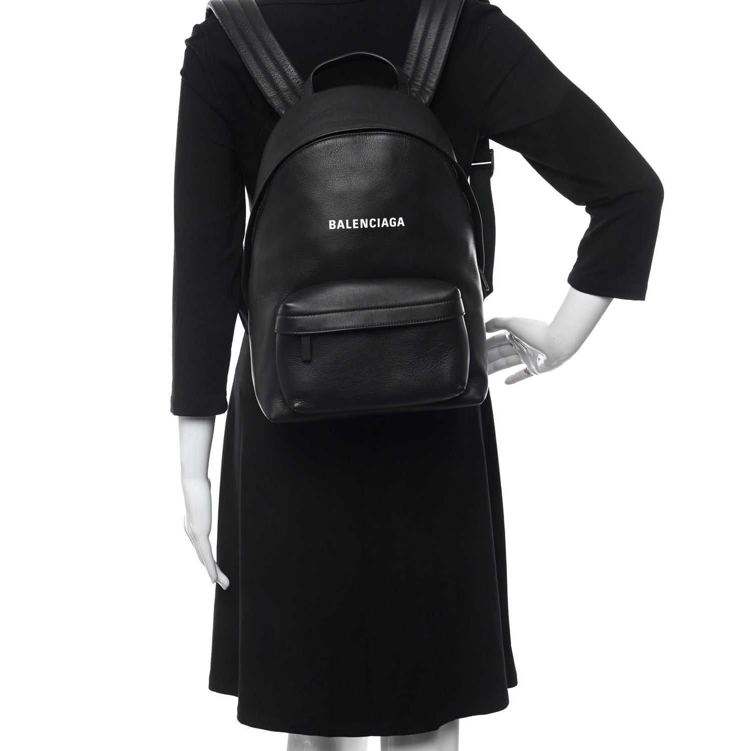 Balenciaga Smooth Calfskin Logo Small Everyday Backpack Black White 2 of 10