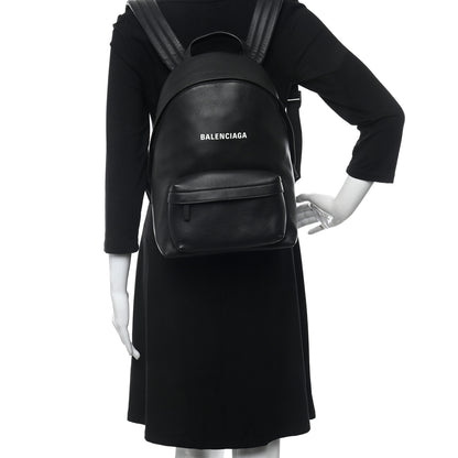 Balenciaga Smooth Calfskin Logo Small Everyday Backpack Black White 2 of 10