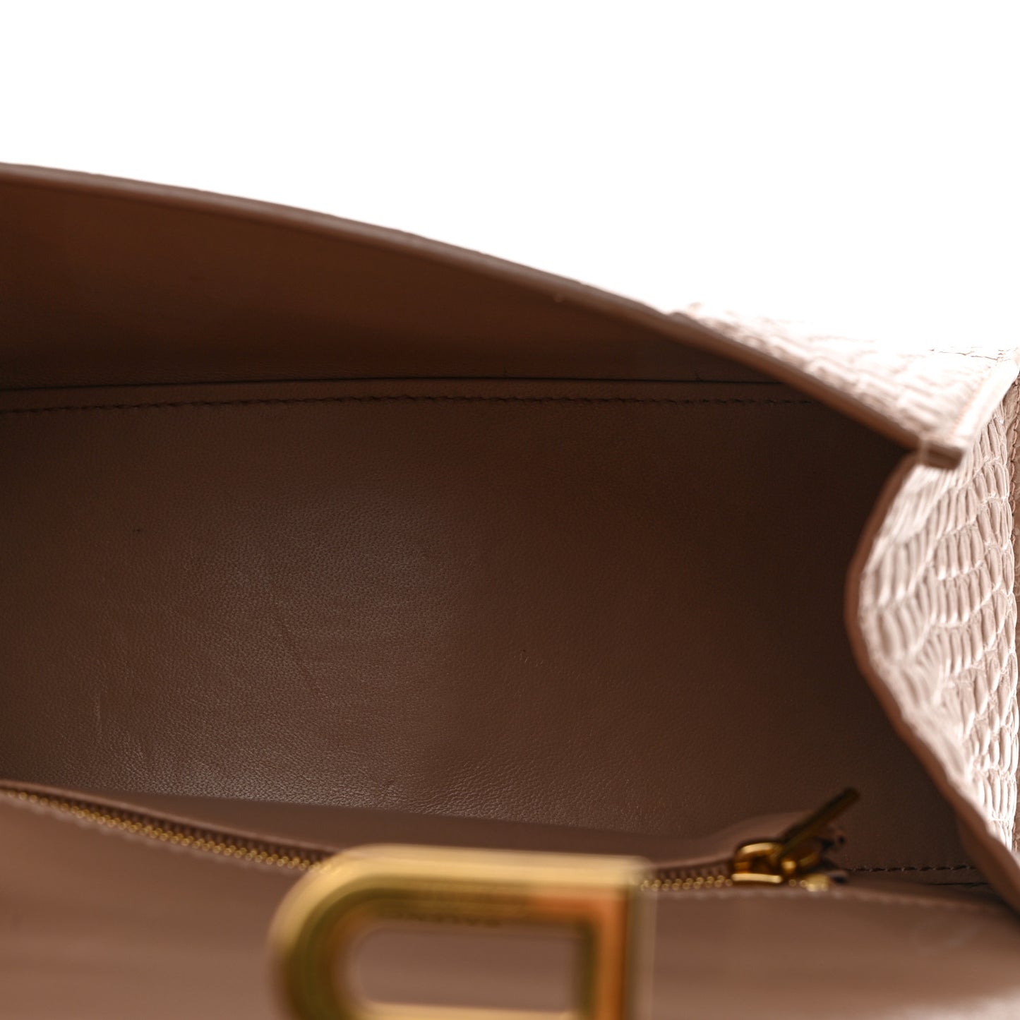 Shiny Calfskin Crocodile Embossed Small Hourglass Top Handle Bag Nude Beige