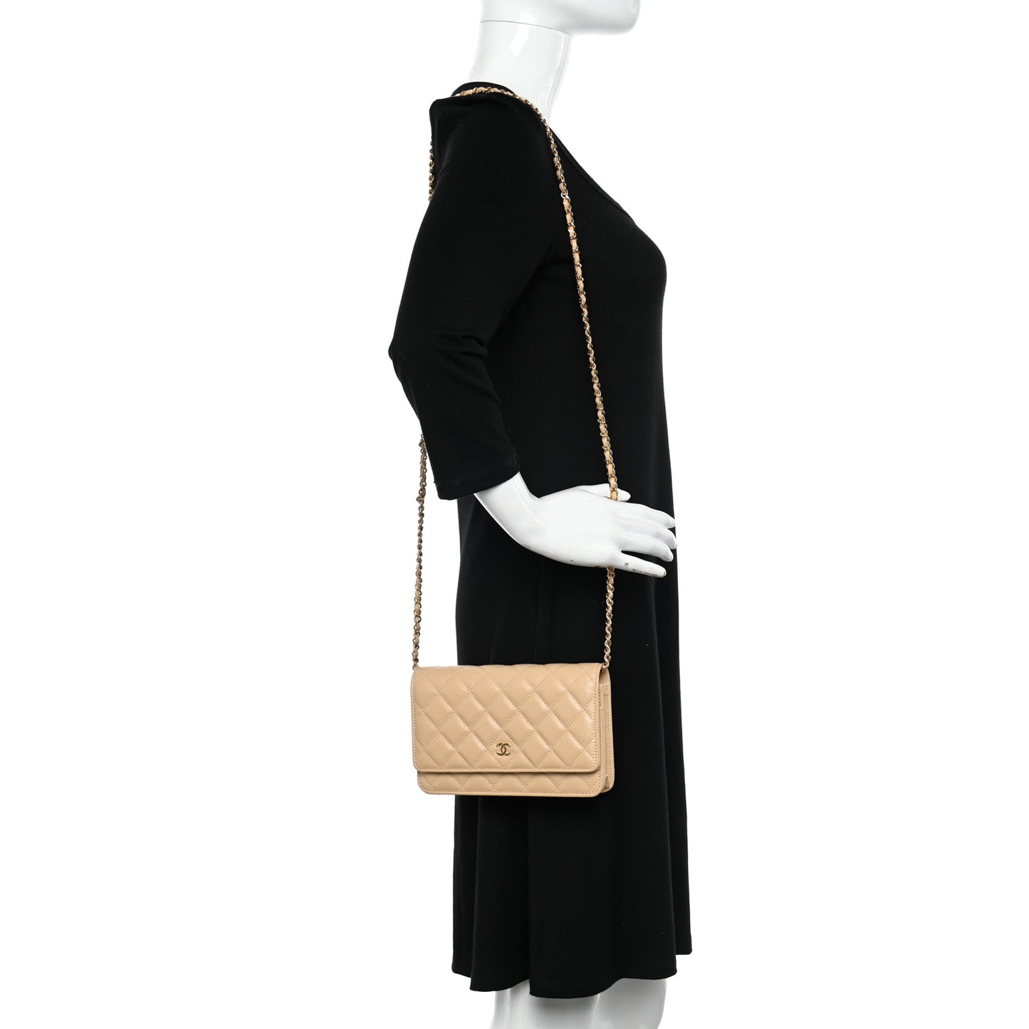 Caviar Quilted Wallet On Chain WOC Beige
