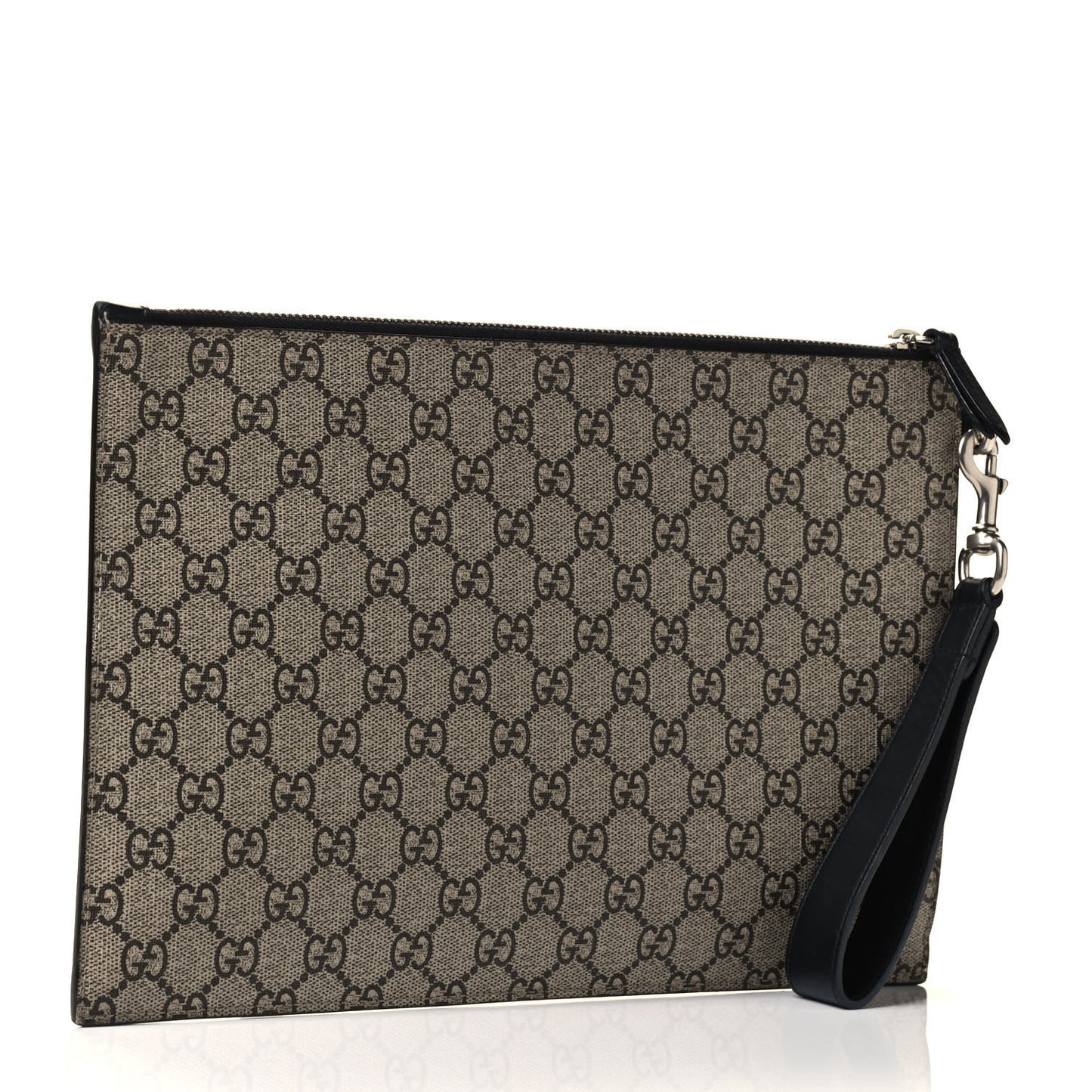 GG Supreme Monogram Tiger Zip Wristlet Pouch Beige