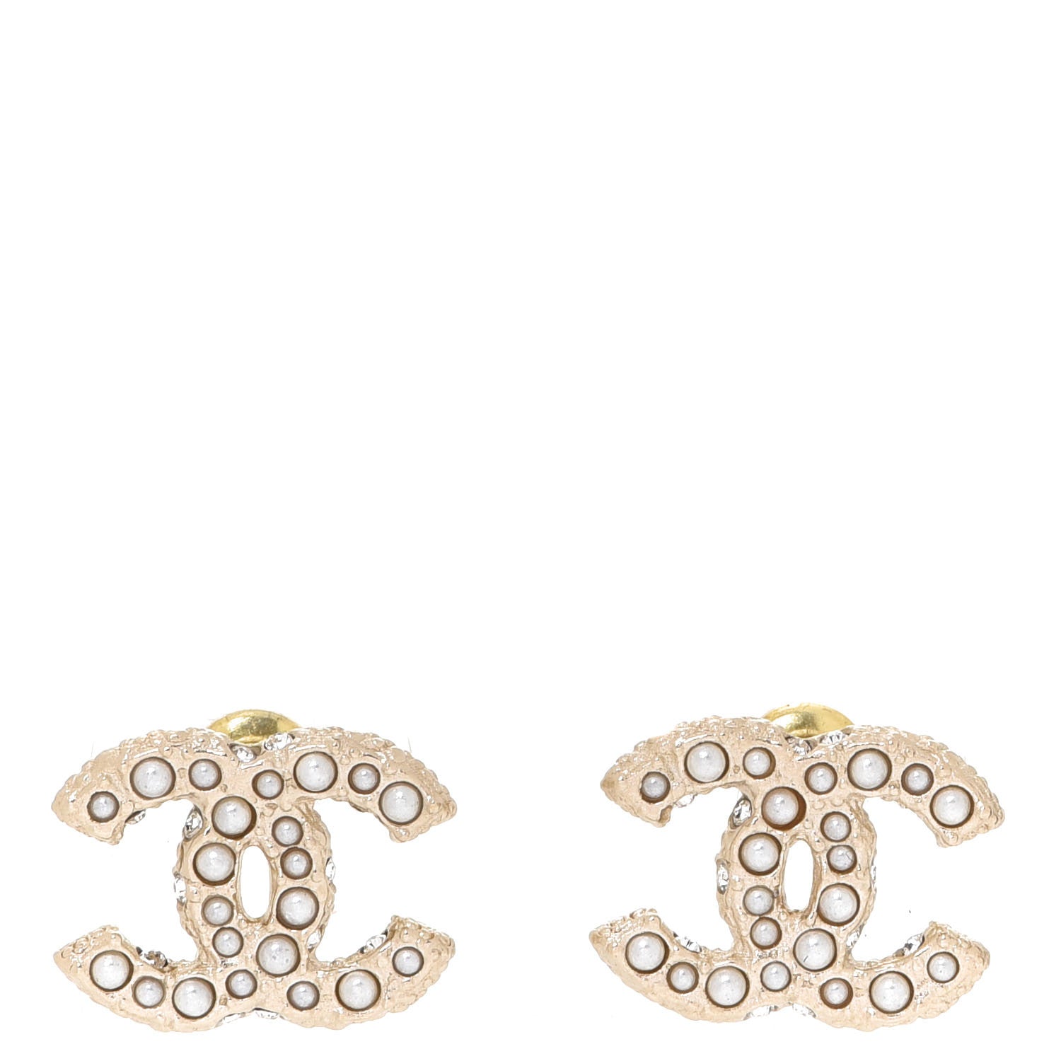 Chanel Metal Graduated Pearl Crystal CC Earrings Gold 1 of 5