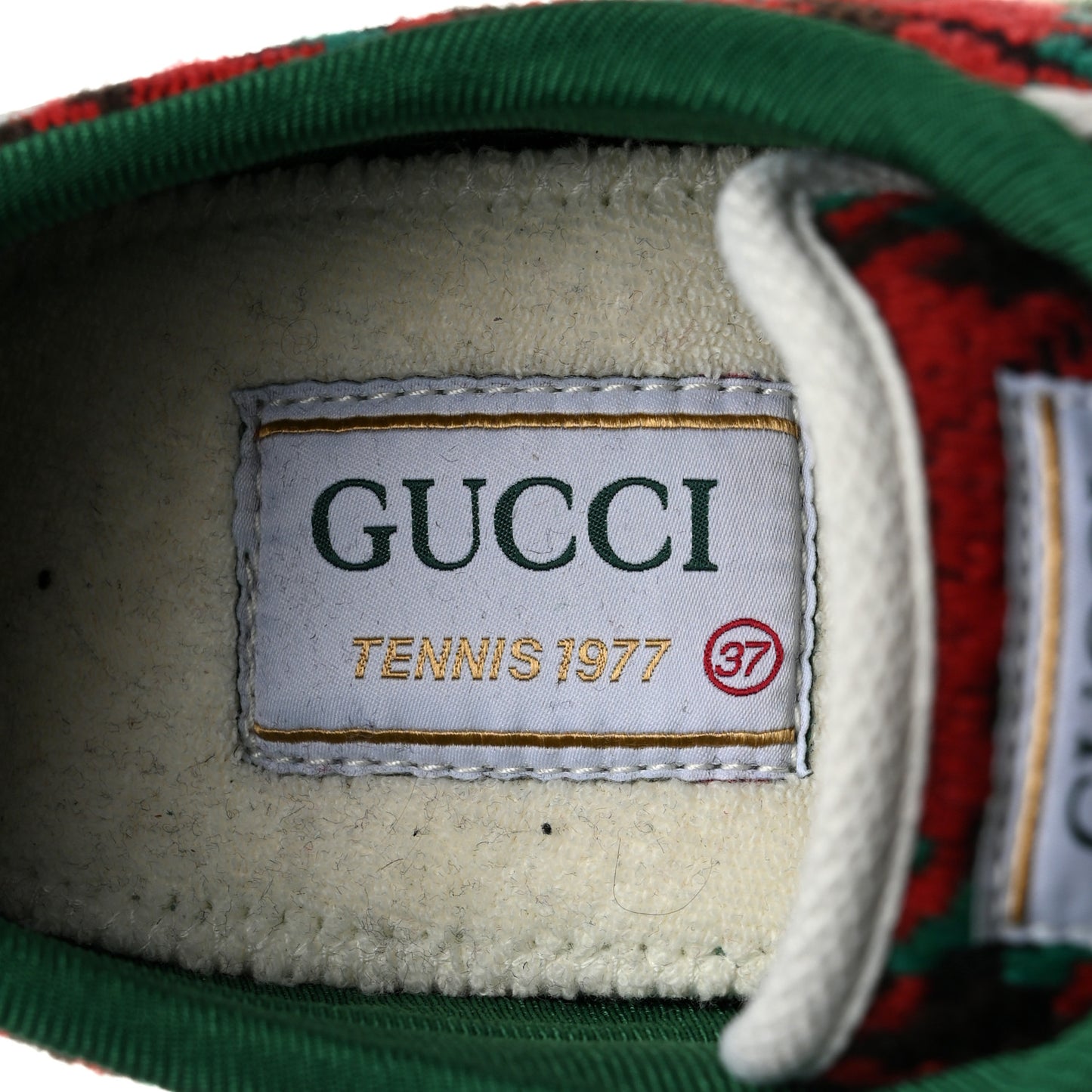 Cotton Wool Web Houndstooth Interlocking G Womens 1977 Tennis Sneakers 37 Red Green