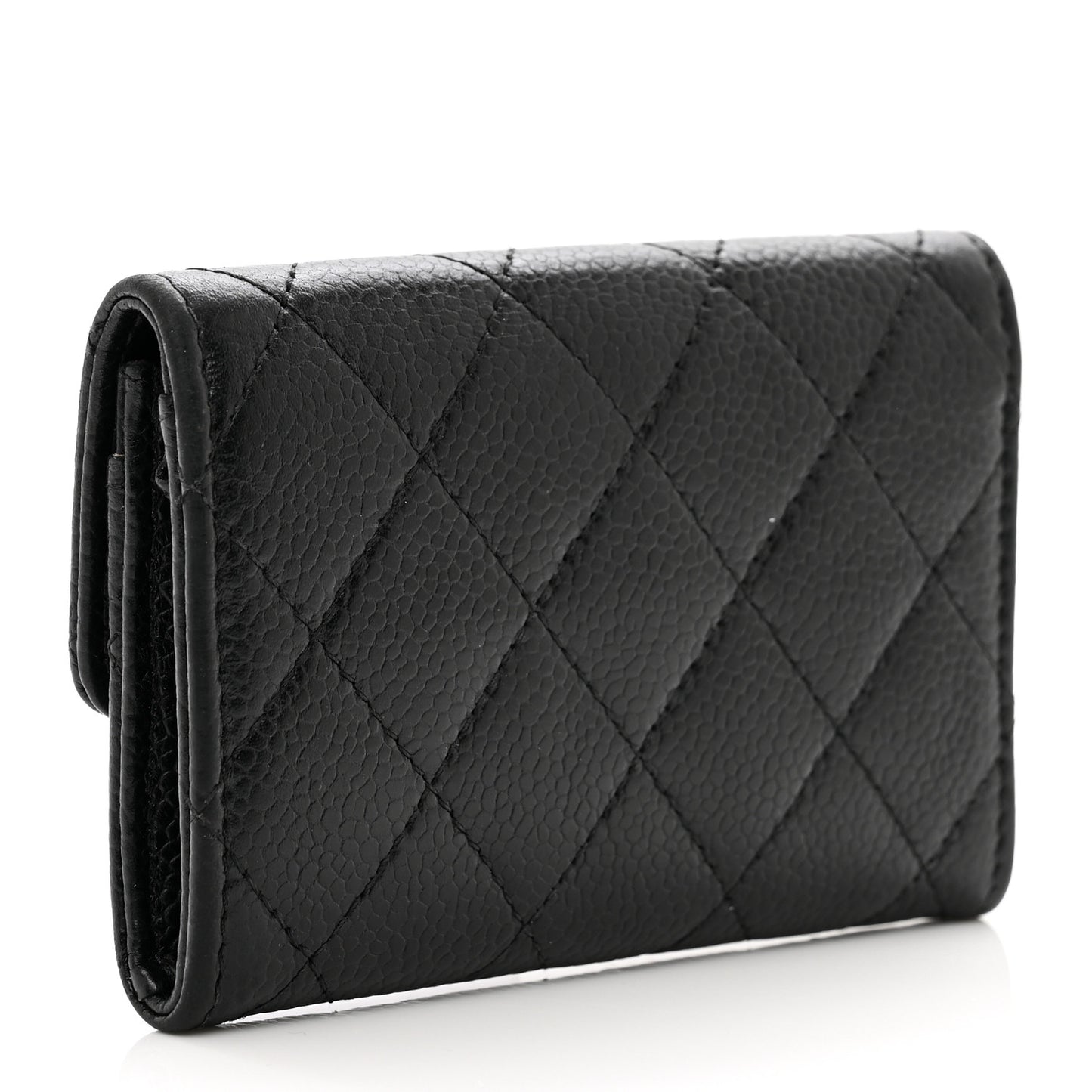 Caviar Quilted Flap Card Holder Wallet Black