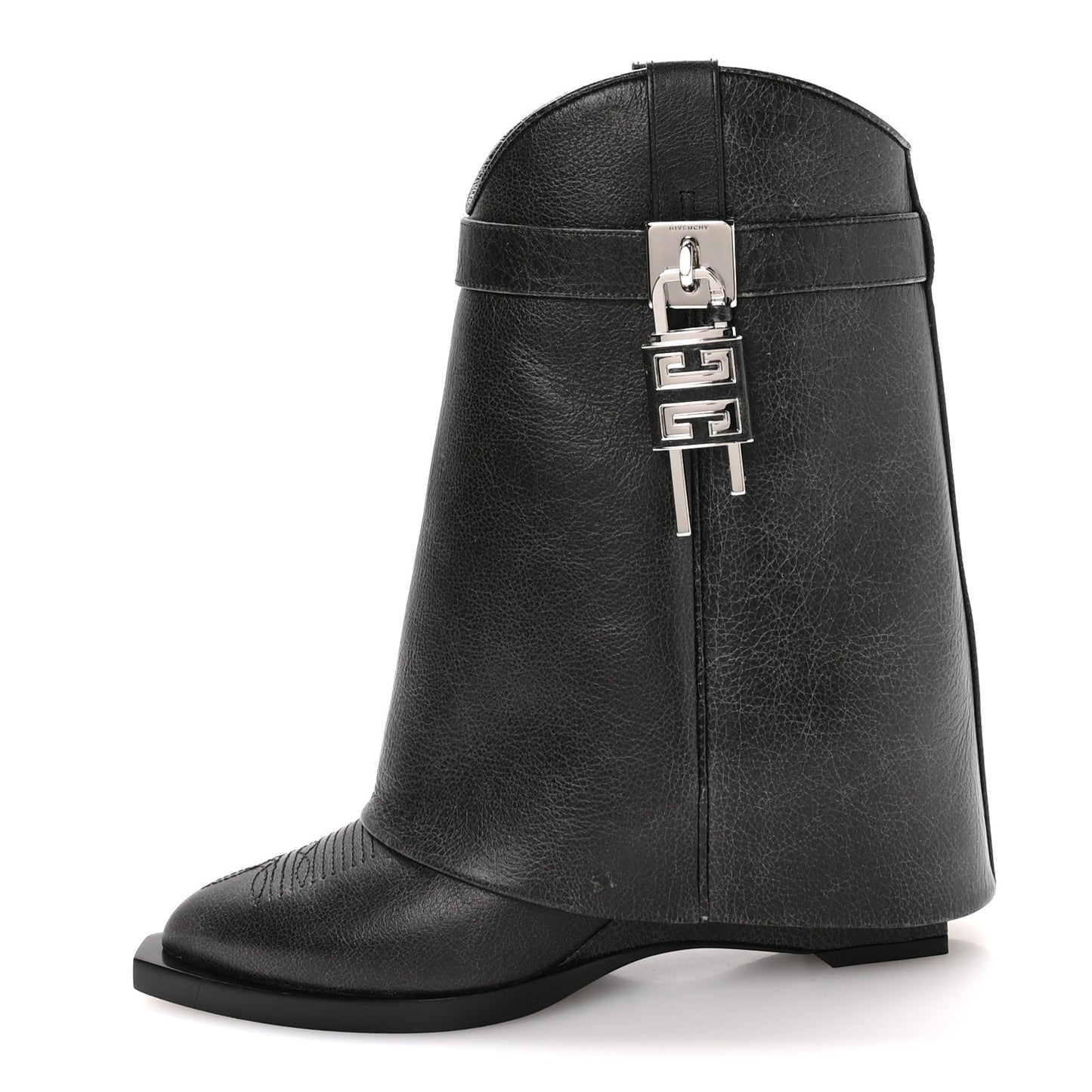 Aged Calfskin Cowboy Shark Lock Ankle 37 Black