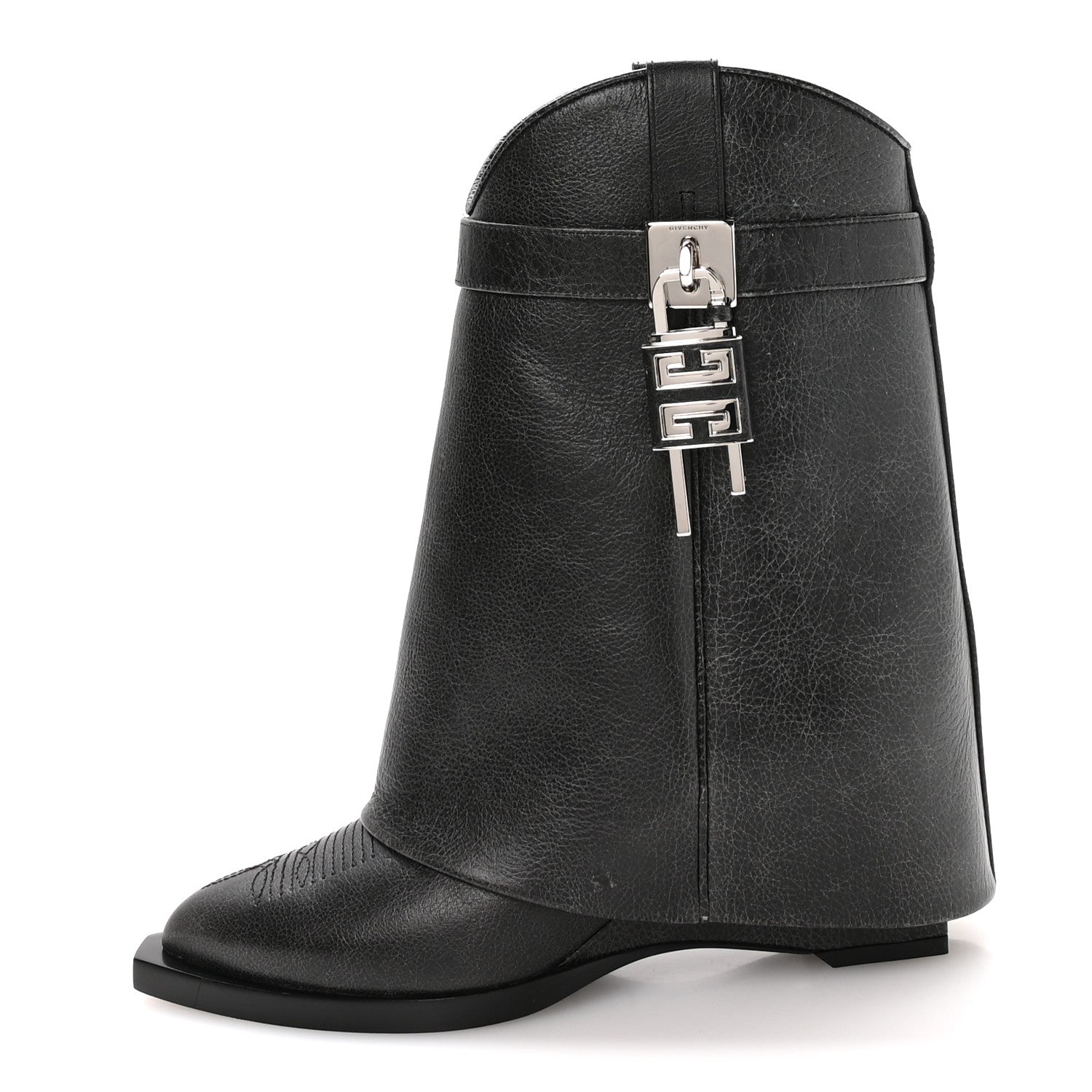 Givenchy Aged Calfskin Cowboy Shark Lock Ankle 37 Black 1 of 8