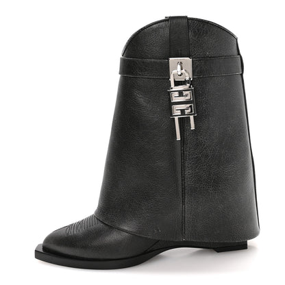 Givenchy Aged Calfskin Cowboy Shark Lock Ankle 37 Black 1 of 8