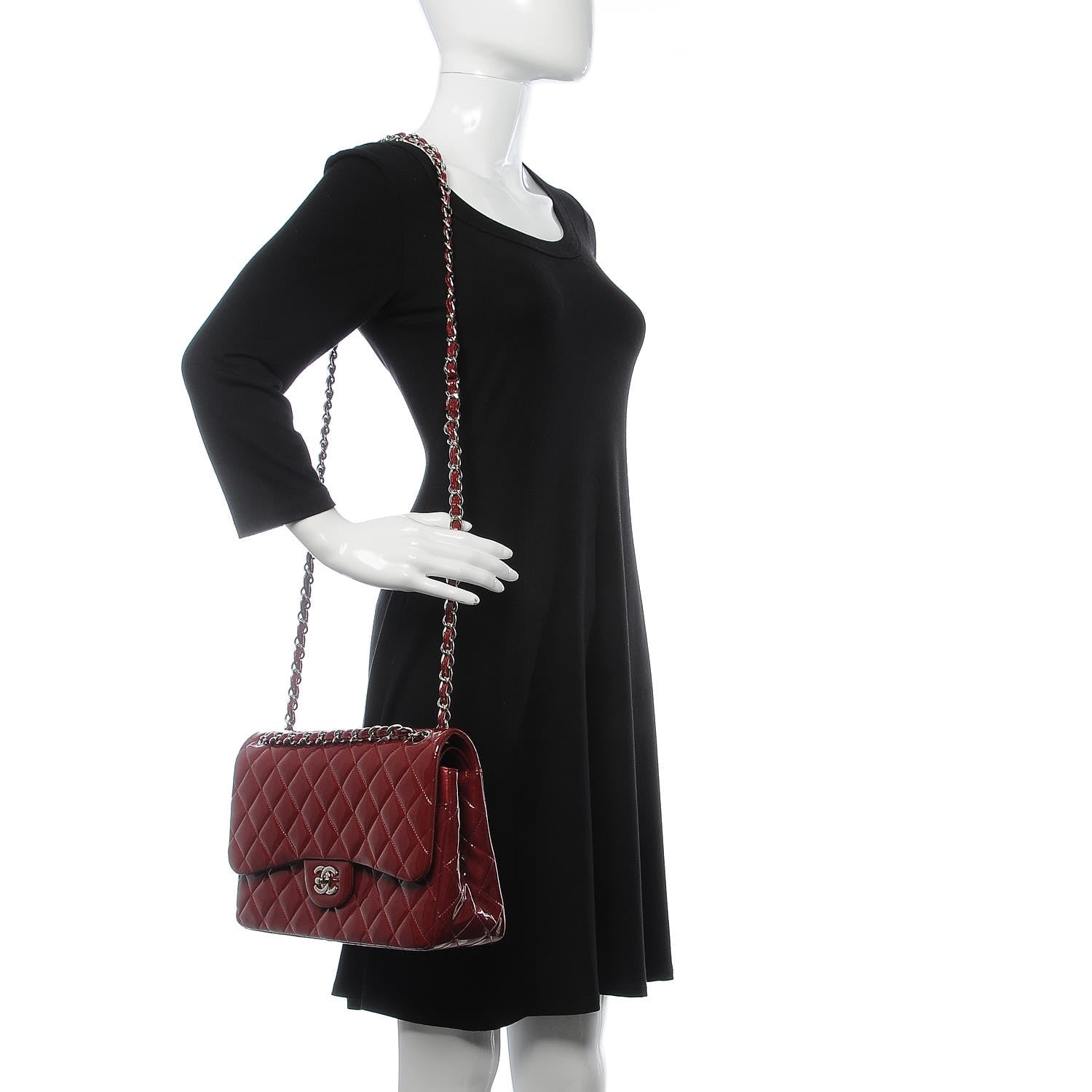 Chanel Patent Quilted Jumbo Double Flap Dark Red 2 of 15