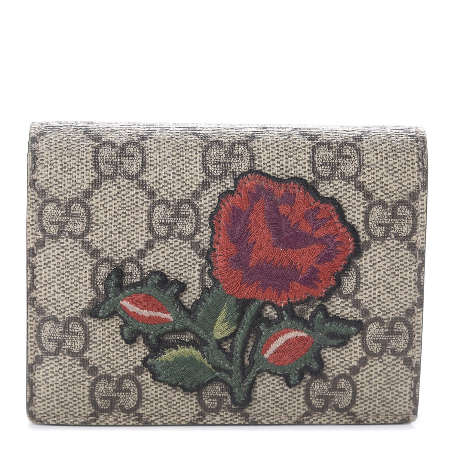 Gucci GG Supreme Monogram Rose Embroidered Print Card Case 1 of 5