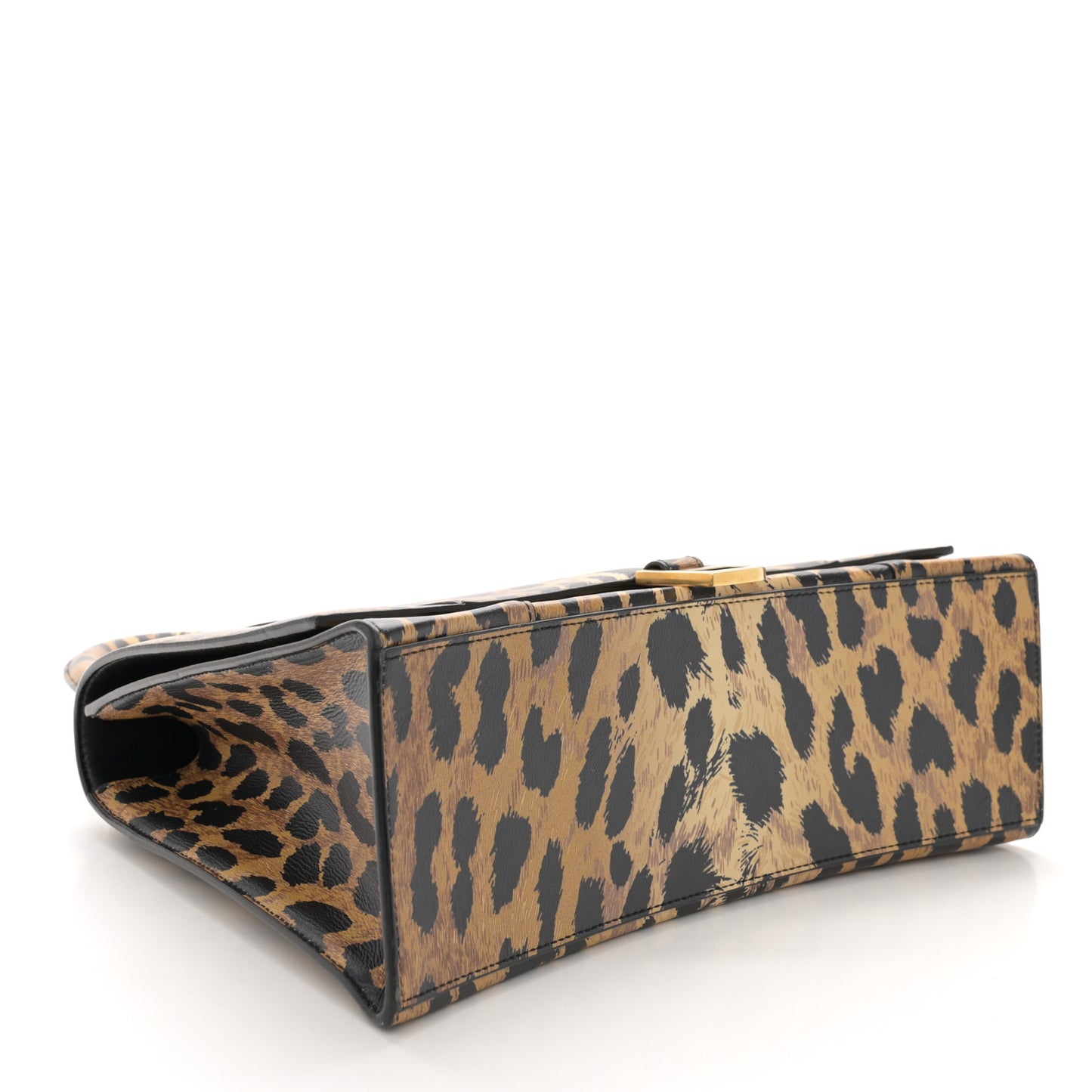Smooth Calfskin Leopard Print Medium Hourglass Top Handle Bag Beige