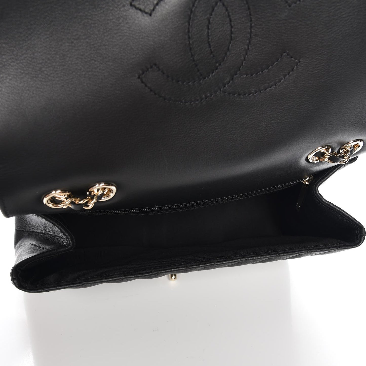 Calfskin Chevron Quilted Small Statement Flap Black