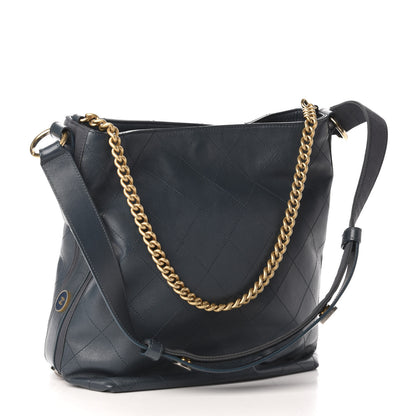 Chanel Calfskin Stitched Large Button Up Hobo Dark Blue 3 of 10