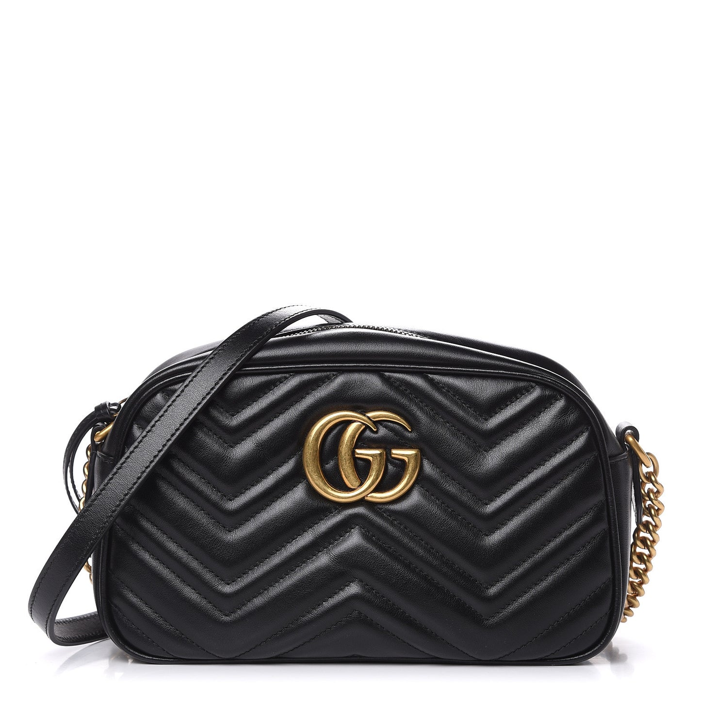 Calfskin Matelasse Small GG Marmont Chain Shoulder Bag Black