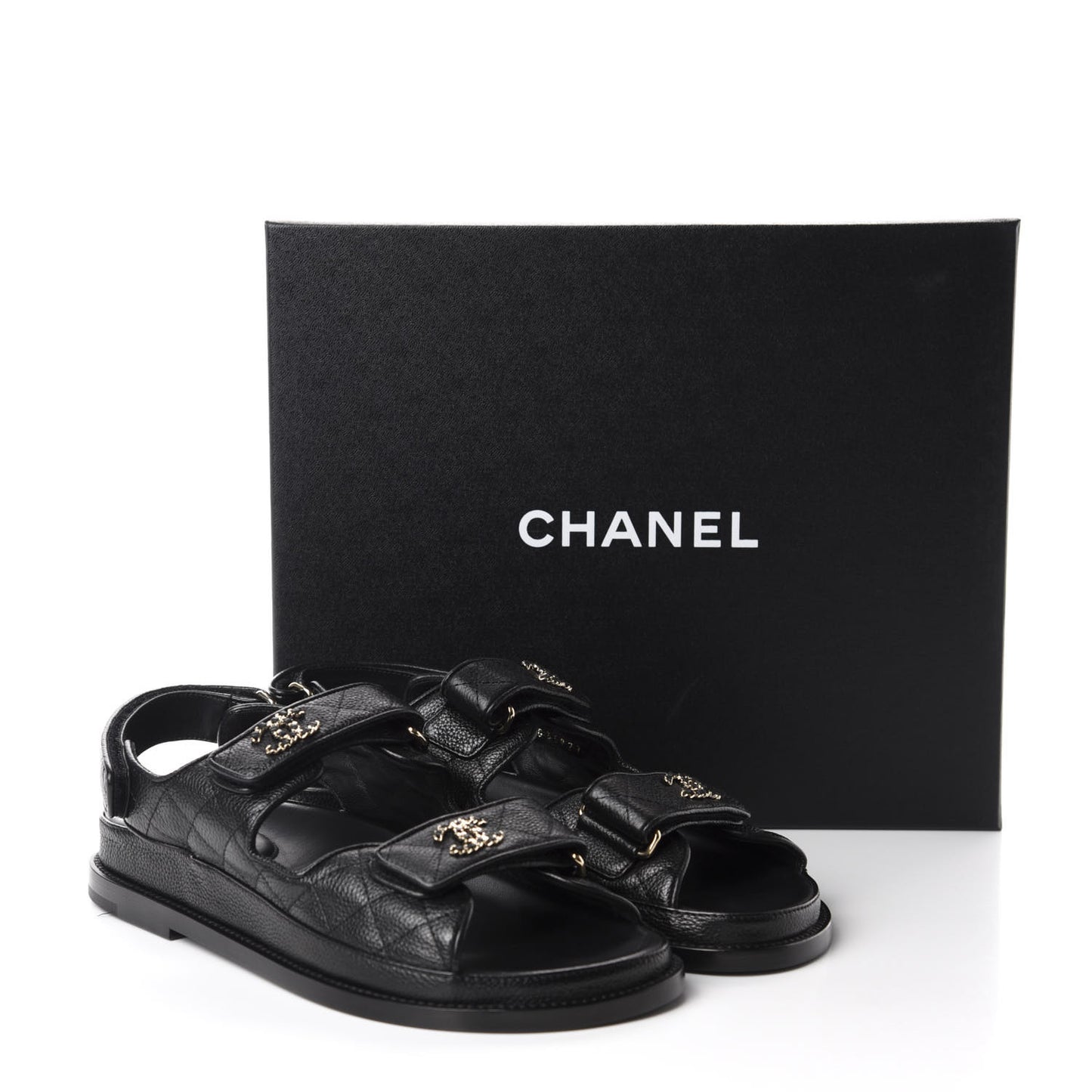 Grained Calfskin Velcro Dad Sandals 38 Black