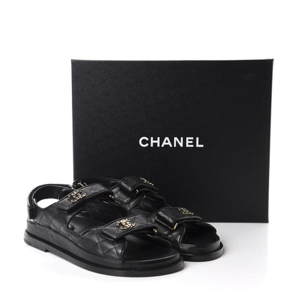 Chanel Grained Calfskin Velcro Dad Sandals 38 Black 10 of 10