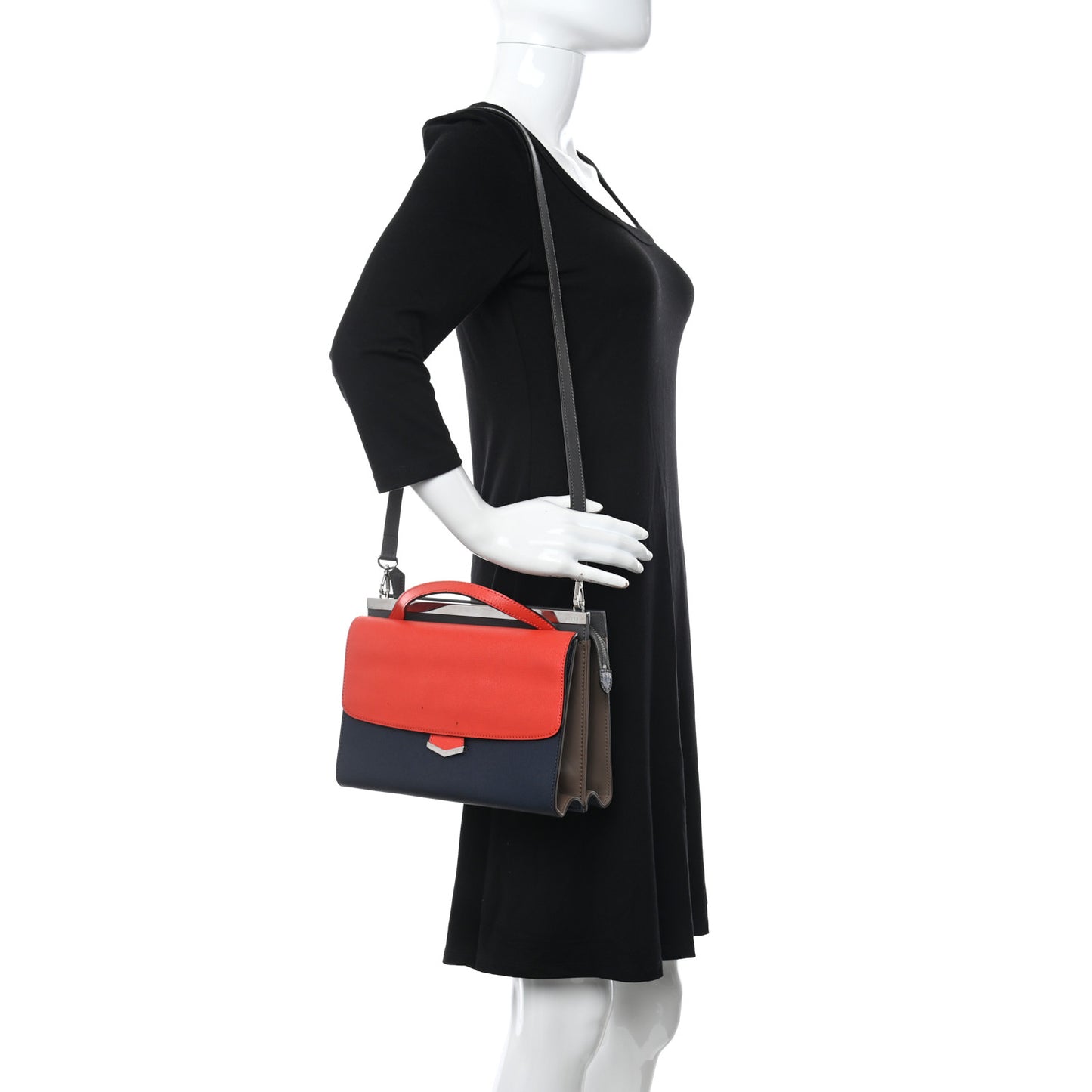 Vitello Elite Flamingo Colorblock Demi Jour Shoulder Bag Papavero Multicolor Asfalto