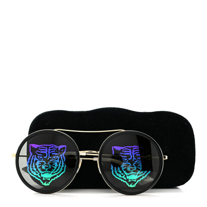 Gucci Metal Round Frame Tiger Print Sunglasses GG0061S Gold 8 of 8