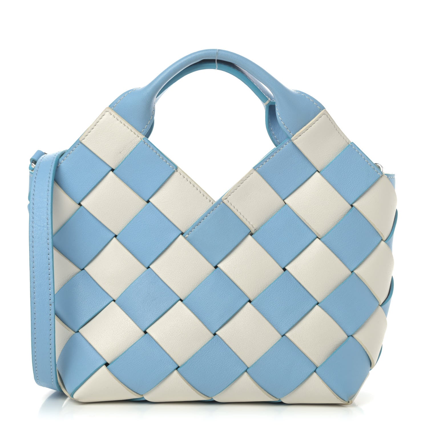 Loewe Calfskin Gingham Woven Basket Bag Blue White 1 of 4