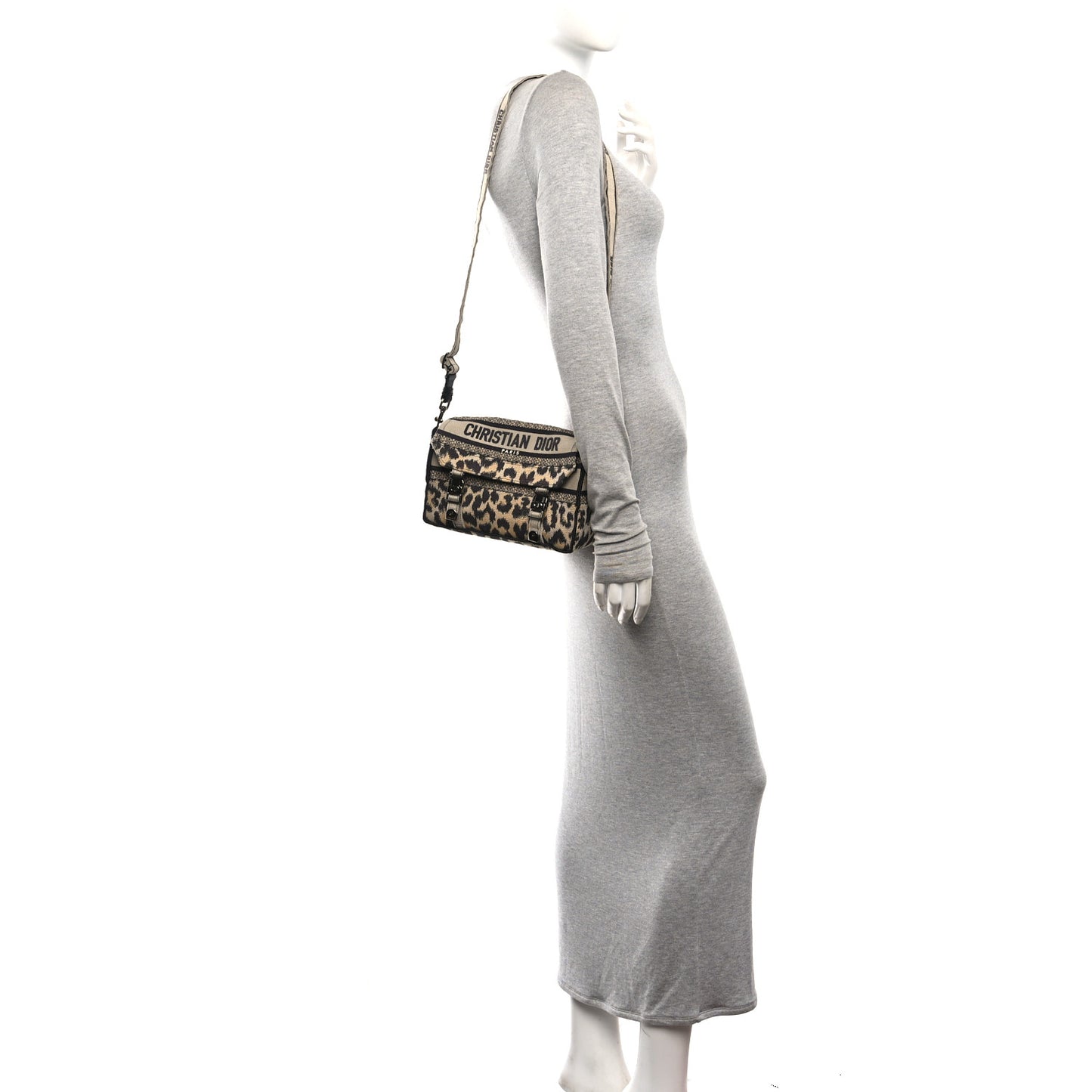 Canvas Mizza Embroidered Small Diorcamp Messenger Beige