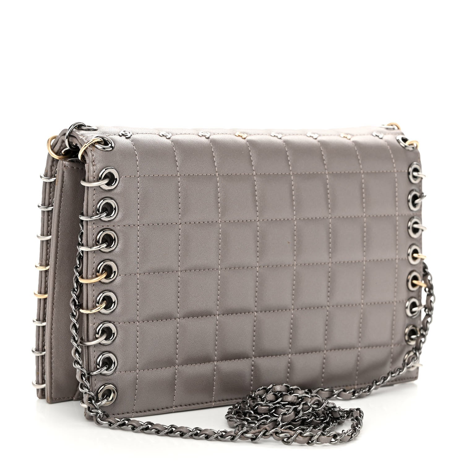 Chanel Lambskin Chocolate Bar Piercing CC Studded Small Chain Flap Bag Grey 3 of 12